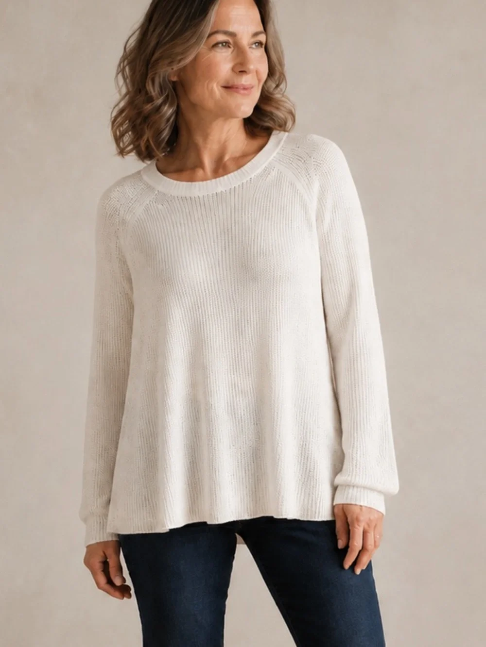 Eileen Fisher Organic Cotton Tencel Ribbed Crewneck Sweater White S
